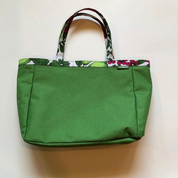 Clinique Tote Bag, Green with Hot Pink floral trim, One Size-see measurements - Picture 1 of 10
